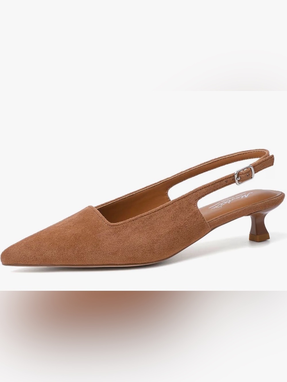 Mostrin Pointed-Toe Slingback Kitten Heels in Tan Suede Size 39 or 8.5